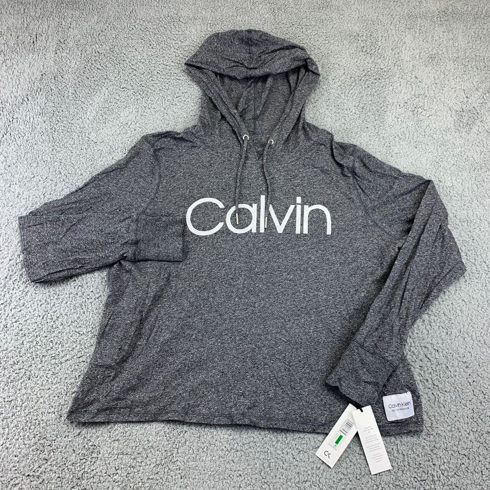 Calvin Klien Hoodie Women's Large Heather Grey Spell Out Funnel Neck NEW